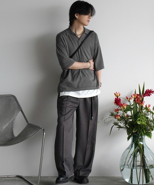 トップス WYM LIDNM PIN BORDER KNIT POLO PIN BORDER KNIT POLO（ポロシャツ）｜WYM LIDNM（ウィム バイ