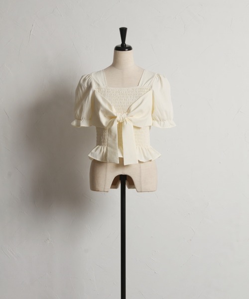tocco closet(トッコ クローゼット)の「【ZOZO限定】フロントビッグリボンシャーリングフリル半袖ブラウス(Tシャツ/カットソー・レディース・ホワイト/ピンク/イエロー/ブルー・M)」の5枚目の写真