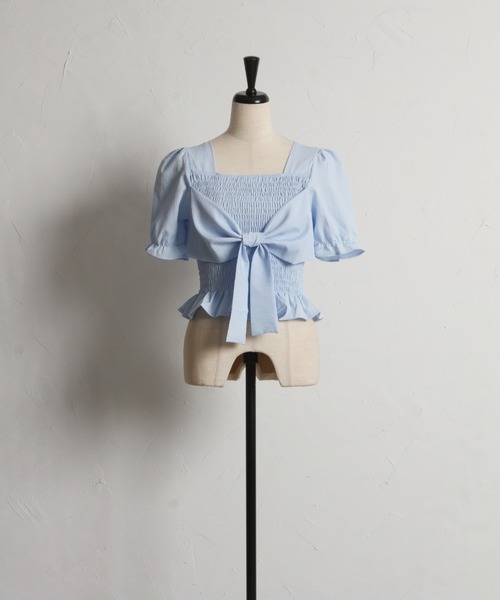 tocco closet(トッコ クローゼット)の「【ZOZO限定】フロントビッグリボンシャーリングフリル半袖ブラウス(Tシャツ/カットソー・レディース・ホワイト/ピンク/イエロー/ブルー・M)」の6枚目の写真