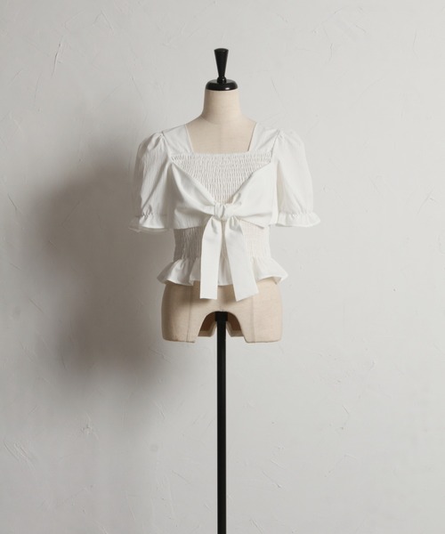 tocco closet(トッコ クローゼット)の「【ZOZO限定】フロントビッグリボンシャーリングフリル半袖ブラウス(Tシャツ/カットソー・レディース・ホワイト/ピンク/イエロー/ブルー・M)」の7枚目の写真