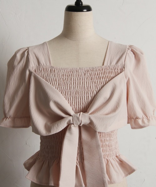 tocco closet(トッコ クローゼット)の「【ZOZO限定】フロントビッグリボンシャーリングフリル半袖ブラウス(Tシャツ/カットソー・レディース・ホワイト/ピンク/イエロー/ブルー・M)」の12枚目の写真