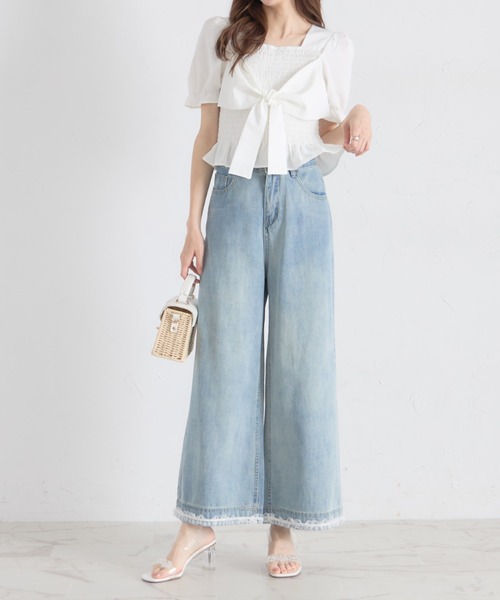 tocco closet(トッコ クローゼット)の「【ZOZO限定】フロントビッグリボンシャーリングフリル半袖ブラウス(Tシャツ/カットソー・レディース・ホワイト/ピンク/イエロー/ブルー・M)」の16枚目の写真