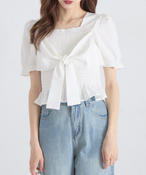 tocco closet(トッコ クローゼット)の「【ZOZO限定】フロントビッグリボンシャーリングフリル半袖ブラウス(Tシャツ/カットソー・レディース・ホワイト/ピンク/イエロー/ブルー・M)」の18枚目の写真