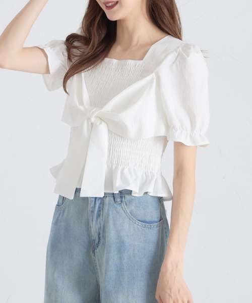 tocco closet(トッコ クローゼット)の「【ZOZO限定】フロントビッグリボンシャーリングフリル半袖ブラウス(Tシャツ/カットソー・レディース・ホワイト/ピンク/イエロー/ブルー・M)」の20枚目の写真
