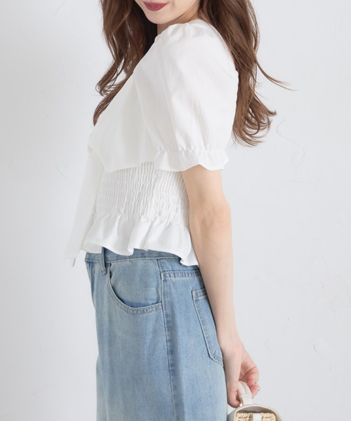 tocco closet(トッコ クローゼット)の「【ZOZO限定】フロントビッグリボンシャーリングフリル半袖ブラウス(Tシャツ/カットソー・レディース・ホワイト/ピンク/イエロー/ブルー・M)」の21枚目の写真