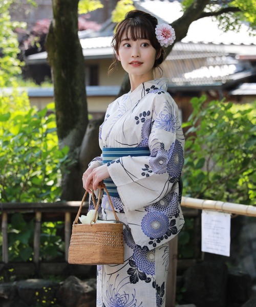 [生成りに菊]綿麻浴衣単品 浴衣 レディース単品 20代 30代 40代 50代 綿麻浴衣単品「生成り