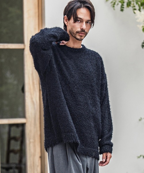 CAMBIO（カンビオ）の「mn3152-Minimal Shaggy Knit Pullover シャギーニット（ニット/セーター・メンズ・ブラック/グレー/イエロー・M/L）」の2枚目の写真