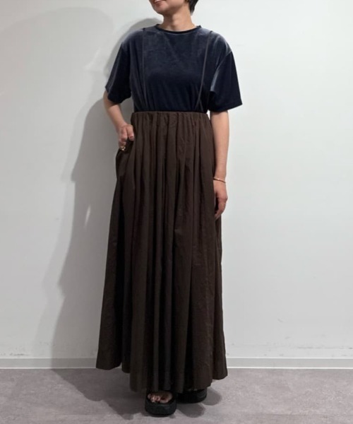 human woman(ヒューマンウーマン)の「◆コットンローンギャザースカート(スカート・レディース・ネイビー/ブラウン・MEDIUM)」の2枚目の写真