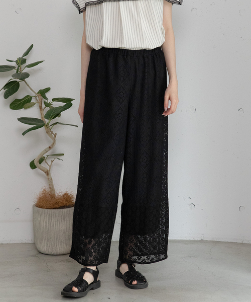 POU DOU DOU（プードゥドゥ）の「ラッセルレースパンツ（その他パンツ・レディース・オフホワイト/ブラック・M）」の2枚目の写真