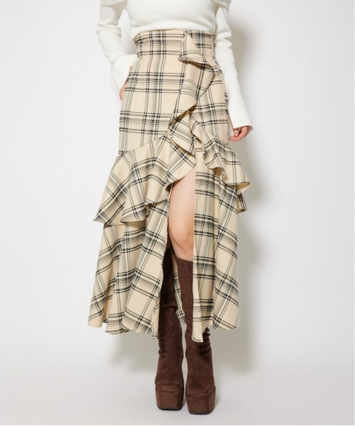 rienda 【2025AW】フリルスリットハイウエストスコートショートパンツ 2025AW】フリルスリットハイウエストスコートショートパンツ 秋