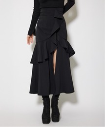 rienda フリルスリットロングスカート Mサイズ rienda フリルスリットH/WSSPT 柄NVY5 -ファッション通販