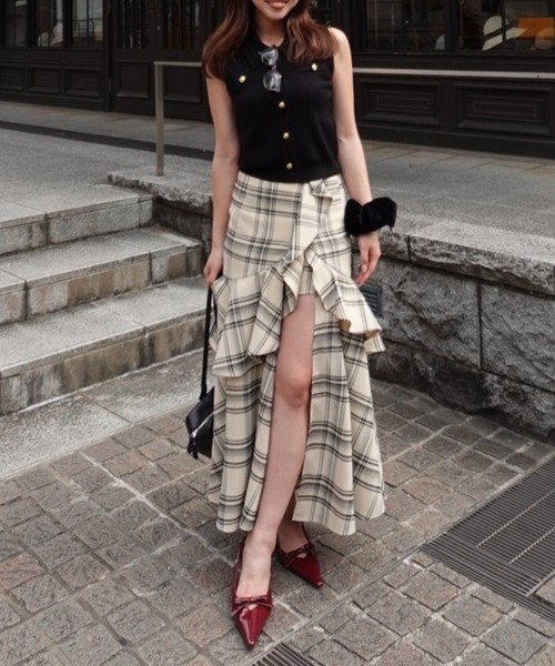 2025AW】フリルスリットハイウエストスコートショートパンツ 秋