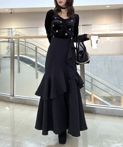 rienda 【2025AW】フリルスリットハイウエストスコートショートパンツ rienda スカート 「2025AW」フリルスリットハイウエストスコート