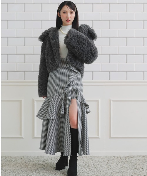 【2025AW】フリルスリットハイウエストスコートショートパンツ 秋服　冬服 フリルスリットハイウエストスコートショートパンツ 秋服 冬服