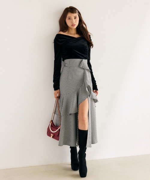 rienda スカート フリルスリットハイウエストスコートショートパンツ rienda | フリルスリットハイウエストスコートショートパンツ