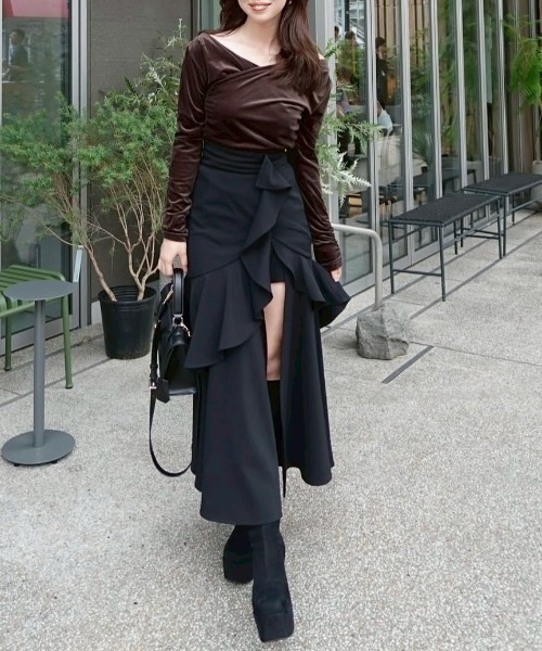 フリルスリットハイウエストスコートショートパンツ 秋服 冬服