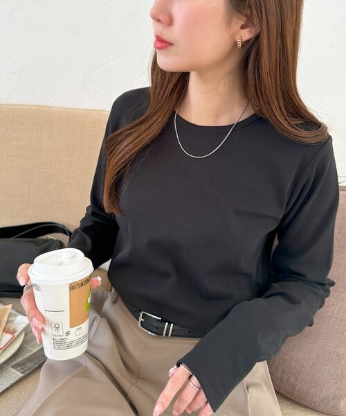 DISCOAT(ディスコート)の「【WEB限定】ベーシックロングスリーブ(Tシャツ/カットソー・レディース・ブラック/グレー/オフホワイト/イエロー・FREE)」の1枚目の写真