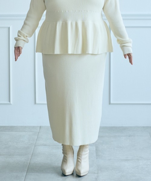 SMILE LAND(スマイルランド)の「<大きいサイズ>【らめちゃんコラボ】リブニットタイトスカート JERRY SELECT(スカート・レディース・ネイビー系/アイボリー・3L/L/LL/4L/5L)」の12枚目の写真