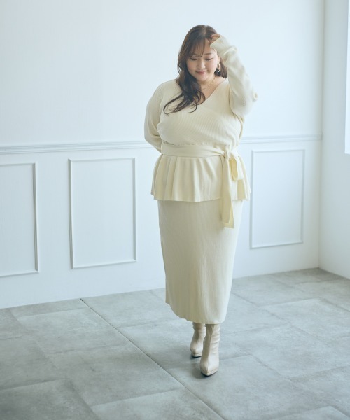 SMILE LAND(スマイルランド)の「<大きいサイズ>【らめちゃんコラボ】リブニットタイトスカート JERRY SELECT(スカート・レディース・ネイビー系/アイボリー・3L/L/LL/4L/5L)」の19枚目の写真