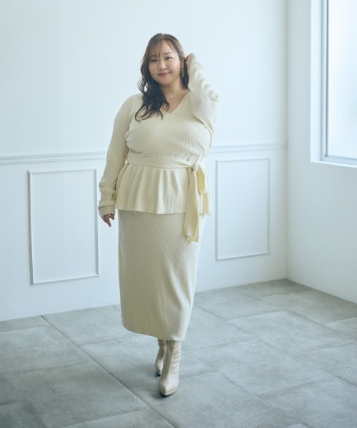 SMILE LAND(スマイルランド)の「<大きいサイズ>【らめちゃんコラボ】リブニットタイトスカート JERRY SELECT(スカート・レディース・ネイビー系/アイボリー・3L/L/LL/4L/5L)」の20枚目の写真