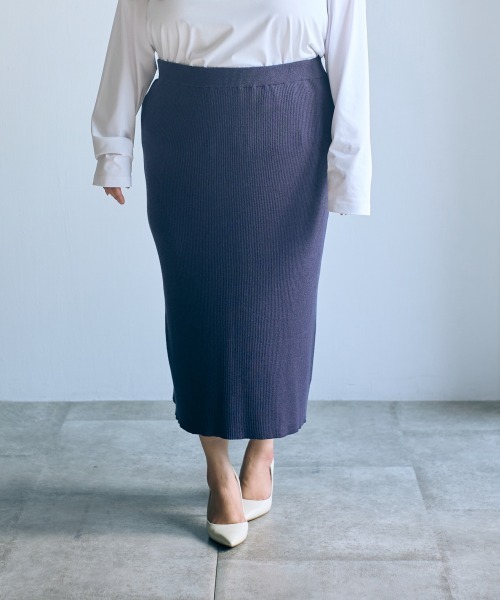SMILE LAND(スマイルランド)の「<大きいサイズ>【らめちゃんコラボ】リブニットタイトスカート JERRY SELECT(スカート・レディース・ネイビー系/アイボリー・3L/L/LL/4L/5L)」の13枚目の写真