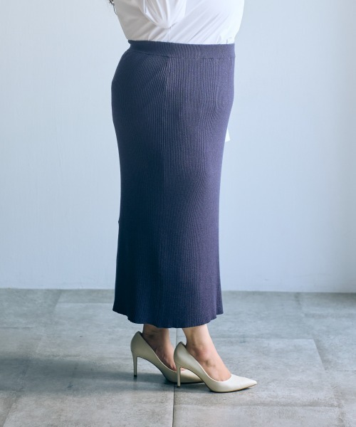 SMILE LAND(スマイルランド)の「<大きいサイズ>【らめちゃんコラボ】リブニットタイトスカート JERRY SELECT(スカート・レディース・ネイビー系/アイボリー・3L/L/LL/4L/5L)」の14枚目の写真