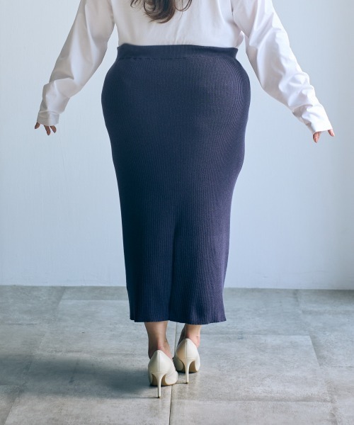 SMILE LAND(スマイルランド)の「<大きいサイズ>【らめちゃんコラボ】リブニットタイトスカート JERRY SELECT(スカート・レディース・ネイビー系/アイボリー・3L/L/LL/4L/5L)」の15枚目の写真