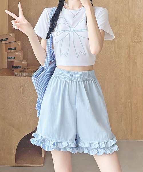 frunco（フランコ）の「【ZOZO限定】フリルショートパンツ（その他パンツ・レディース・ホワイト/ブラック/ピンク/ブルー・MEDIUM）」の7枚目の写真