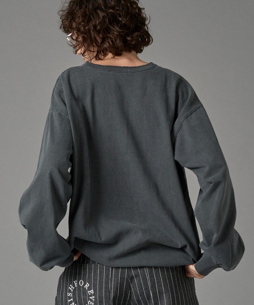 ONCILY（オンシェリー）の「HENRY NECK LONG SLEEVE T-SHIRT /ヘンリーネックロンT（Tシャツ/カットソー・メンズ・カーキ/ブラック系その他/杢グレー・SMALL/MEDIUM/LARGE）」の8枚目の写真