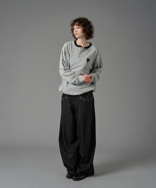 ONCILY（オンシェリー）の「HENRY NECK LONG SLEEVE T-SHIRT /ヘンリーネックロンT（Tシャツ/カットソー・メンズ・カーキ/ブラック系その他/杢グレー・SMALL/MEDIUM/LARGE）」の21枚目の写真