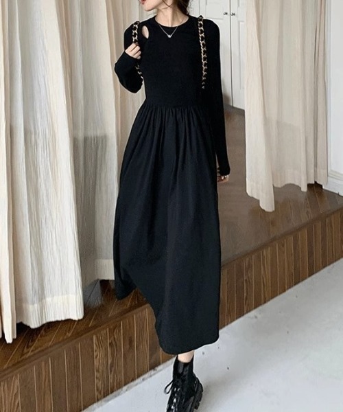 SHEPP(シープ)の「ショルダースリットドッキングワンピース(ワンピース・レディース・ブラック・S/M)」の2枚目の写真