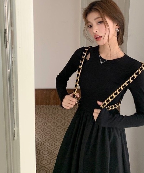 SHEPP(シープ)の「ショルダースリットドッキングワンピース(ワンピース・レディース・ブラック・S/M)」の12枚目の写真