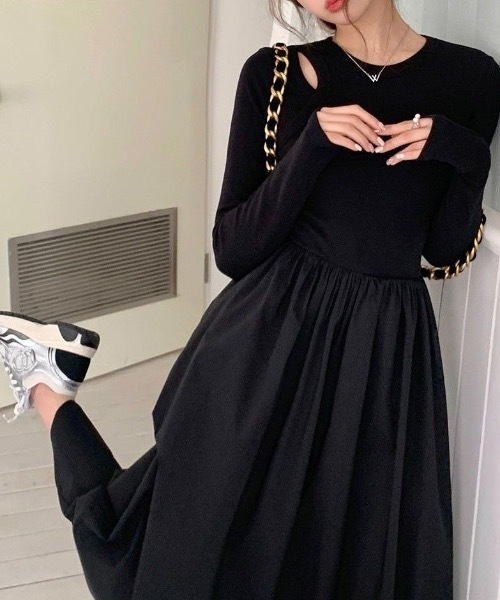 SHEPP(シープ)の「ショルダースリットドッキングワンピース(ワンピース・レディース・ブラック・S/M)」の10枚目の写真
