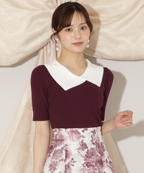 WILLSELECTION（ウィルセレクション）の「アシメカラーリブニット（ニット/セーター・レディース・ブラック/オフホワイト/ボルドー・FREE）」の3枚目の写真