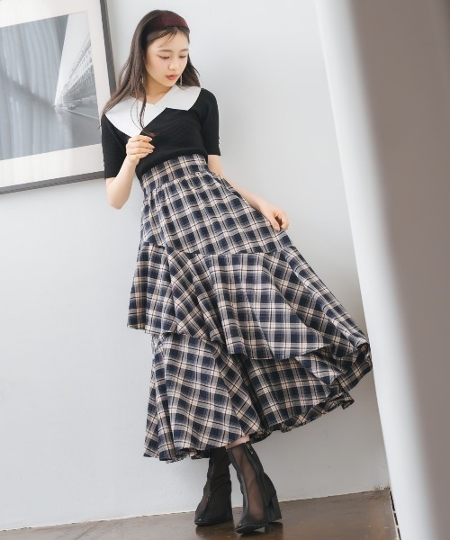 WILLSELECTION（ウィルセレクション）の「アシメカラーリブニット（ニット/セーター・レディース・ブラック/オフホワイト/ボルドー・FREE）」の12枚目の写真