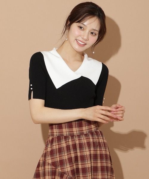 WILLSELECTION（ウィルセレクション）の「アシメカラーリブニット（ニット/セーター・レディース・ブラック/オフホワイト/ボルドー・FREE）」の13枚目の写真