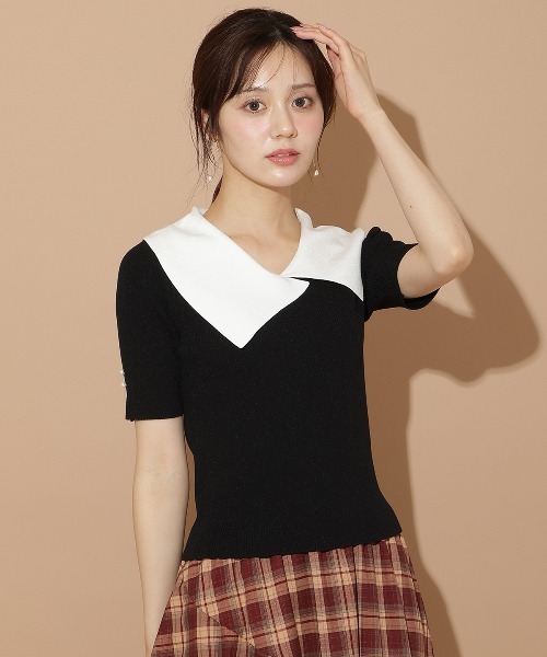 WILLSELECTION（ウィルセレクション）の「アシメカラーリブニット（ニット/セーター・レディース・ブラック/オフホワイト/ボルドー・FREE）」の14枚目の写真