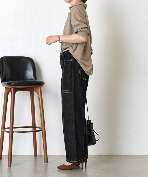 Jena espace merveilleux（ジェナ　エスパスメルヴェイユ）の「サイドポケット切替デニムパンツ（デニムパンツ・レディース・ブラック/ブルー・FREE）」の4枚目の写真