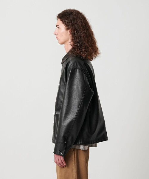 レザーライク クロップド カバーオール（ブルゾン）｜MONKEY