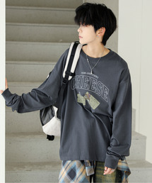 【neos】ルーズシルエット TOM&JERRY トムとジェリー ピグメント風 プリント ロングスリーブ Tシャツ