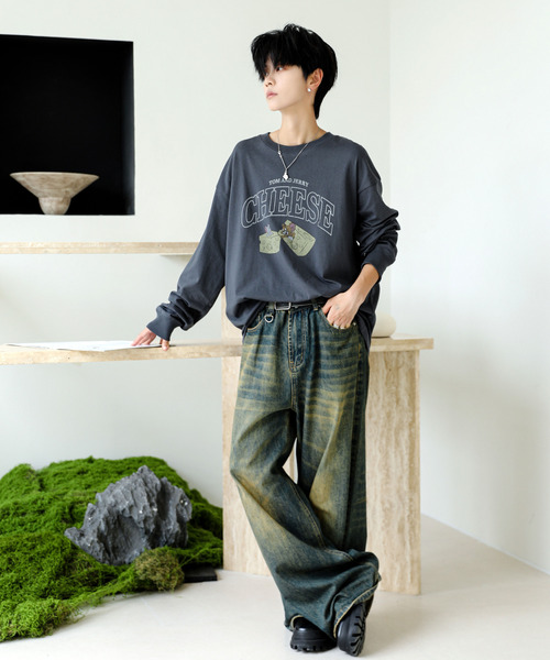 Tom&Jerry(トムアンドジェリー)の「【neos】ルーズシルエット TOM&JERRY トムとジェリー ピグメント風 プリント ロングスリーブ Tシャツ(Tシャツ/カットソー・メンズ・ブラック系1/ホワイト系2/ホワイト系1/ブラック系2・MEDIUM/X-LARGE/LARGE)」の6枚目の写真