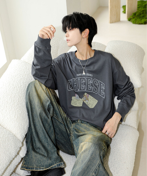 Tom&Jerry(トムアンドジェリー)の「【neos】ルーズシルエット TOM&JERRY トムとジェリー ピグメント風 プリント ロングスリーブ Tシャツ(Tシャツ/カットソー・メンズ・ブラック系1/ホワイト系2/ホワイト系1/ブラック系2・MEDIUM/X-LARGE/LARGE)」の7枚目の写真