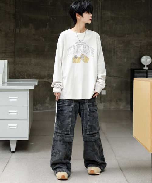 Tom&Jerry(トムアンドジェリー)の「【neos】ルーズシルエット TOM&JERRY トムとジェリー ピグメント風 プリント ロングスリーブ Tシャツ(Tシャツ/カットソー・メンズ・ブラック系1/ホワイト系2/ホワイト系1/ブラック系2・MEDIUM/X-LARGE/LARGE)」の11枚目の写真