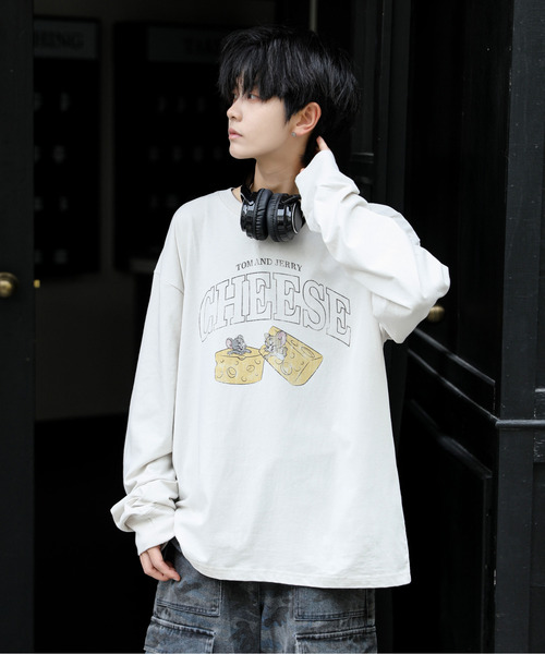 Tom&Jerry(トムアンドジェリー)の「【neos】ルーズシルエット TOM&JERRY トムとジェリー ピグメント風 プリント ロングスリーブ Tシャツ(Tシャツ/カットソー・メンズ・ブラック系1/ホワイト系2/ホワイト系1/ブラック系2・MEDIUM/X-LARGE/LARGE)」の12枚目の写真