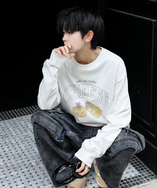 Tom&Jerry(トムアンドジェリー)の「【neos】ルーズシルエット TOM&JERRY トムとジェリー ピグメント風 プリント ロングスリーブ Tシャツ(Tシャツ/カットソー・メンズ・ブラック系1/ホワイト系2/ホワイト系1/ブラック系2・MEDIUM/X-LARGE/LARGE)」の13枚目の写真