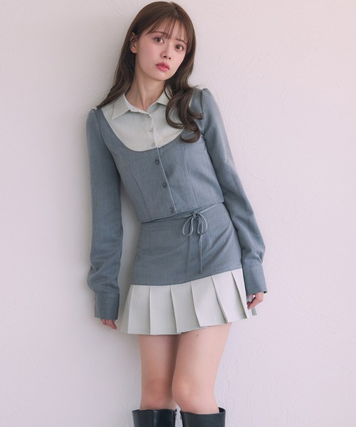 fupel(フぺル)の「Switched Shirt Blouse/ 切り替えシャツブラウス(シャツ/ブラウス・レディース・ブラック/グレー・FREE)」の2枚目の写真