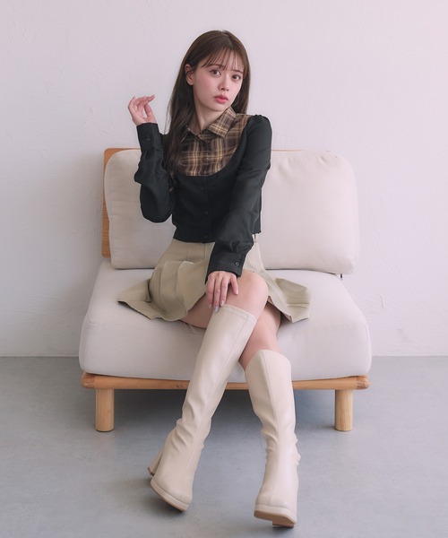 fupel(フぺル)の「Switched Shirt Blouse/ 切り替えシャツブラウス(シャツ/ブラウス・レディース・ブラック/グレー・FREE)」の1枚目の写真