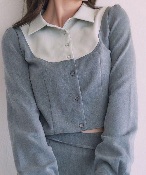 fupel(フぺル)の「Switched Shirt Blouse/ 切り替えシャツブラウス(シャツ/ブラウス・レディース・ブラック/グレー・FREE)」の3枚目の写真