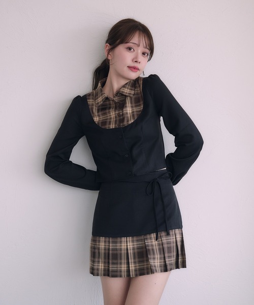 fupel(フぺル)の「Switched Shirt Blouse/ 切り替えシャツブラウス(シャツ/ブラウス・レディース・ブラック/グレー・FREE)」の9枚目の写真