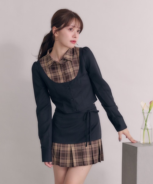 fupel(フぺル)の「Switched Shirt Blouse/ 切り替えシャツブラウス(シャツ/ブラウス・レディース・ブラック/グレー・FREE)」の7枚目の写真